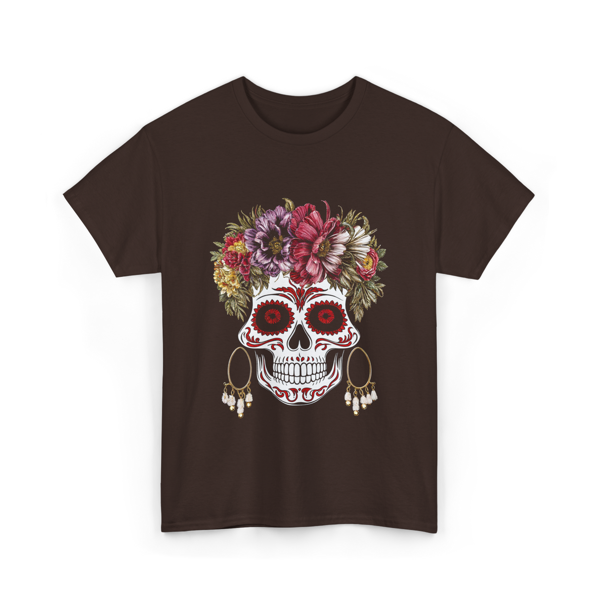 Floral Sugar Skull T-Shirt - Dark Chocolate