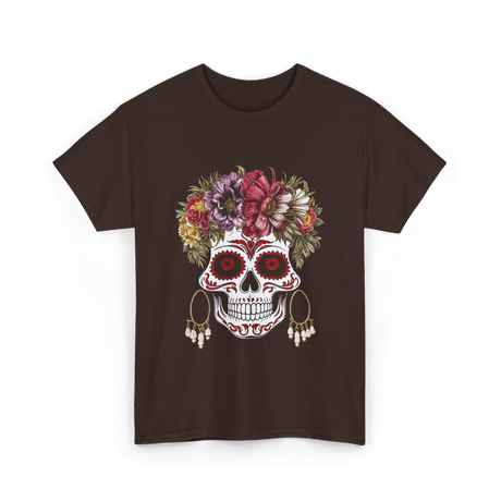 Floral Sugar Skull T-Shirt - Dark Chocolate