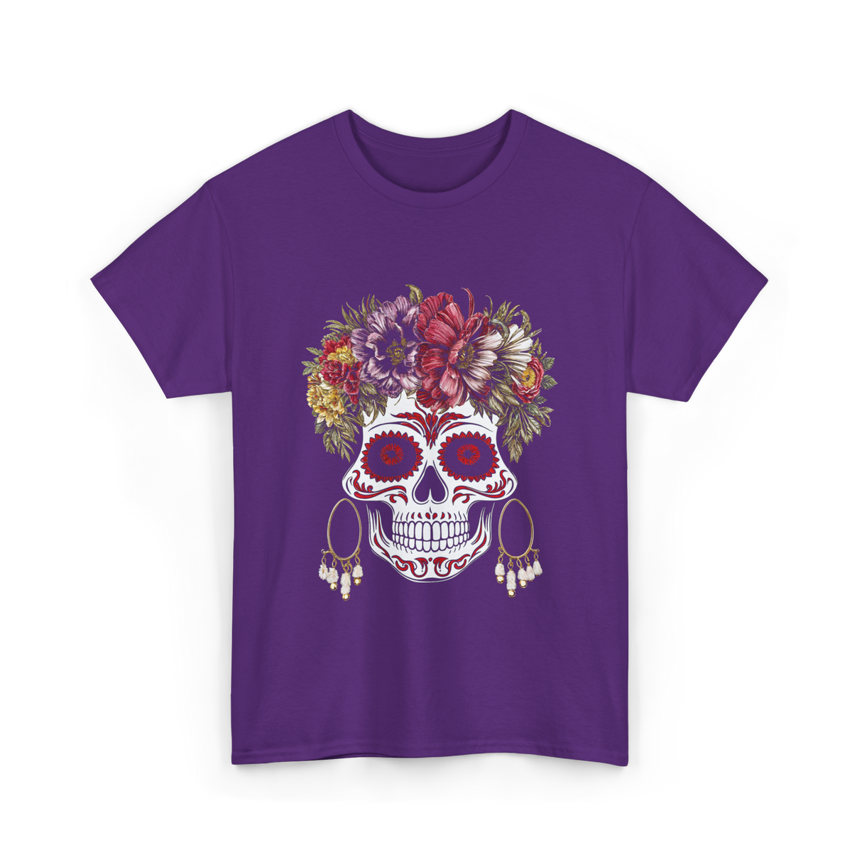 Floral Sugar Skull T-Shirt - Purple