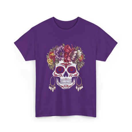 Floral Sugar Skull T-Shirt - Purple