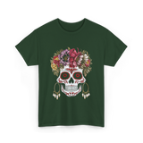 Floral Sugar Skull T-Shirt - Forest Green