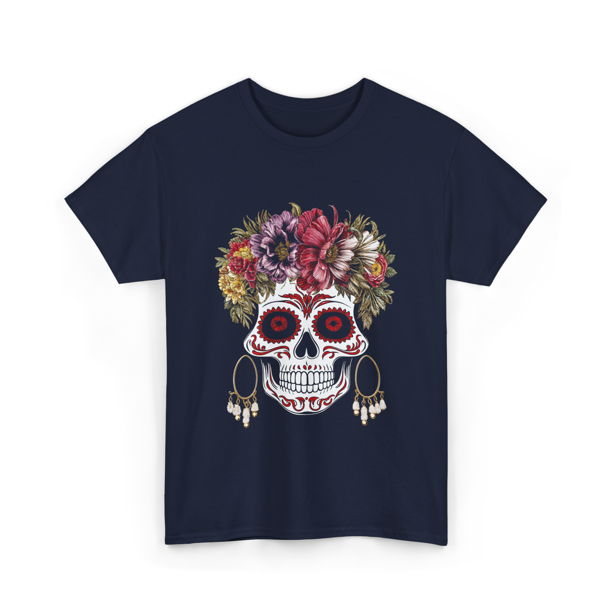 Floral Sugar Skull T-Shirt - Navy