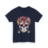 Floral Sugar Skull T-Shirt - Navy