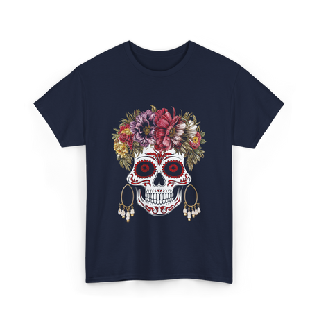 Floral Sugar Skull T-Shirt - Navy