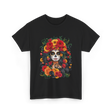 Floral Sugar Skull Woman T-Shirt - Black