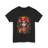 Floral Sugar Skull Woman T-Shirt - Black