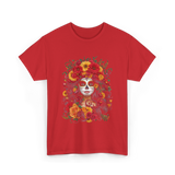 Floral Sugar Skull Woman T-Shirt - Red