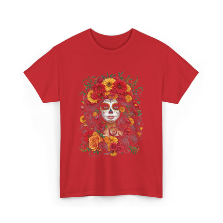 Floral Sugar Skull Woman T-Shirt - Red