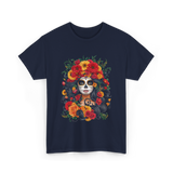 Floral Sugar Skull Woman T-Shirt - Navy