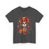 Floral Sugar Skull Woman T-Shirt - Dark Heather