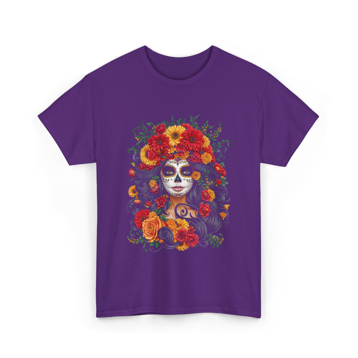 Floral Sugar Skull Woman T-Shirt - Purple