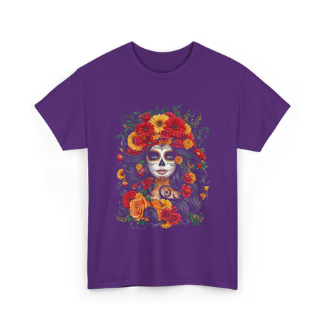 Floral Sugar Skull Woman T-Shirt - Purple