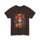 Floral Sugar Skull Woman T-Shirt - Dark Chocolate