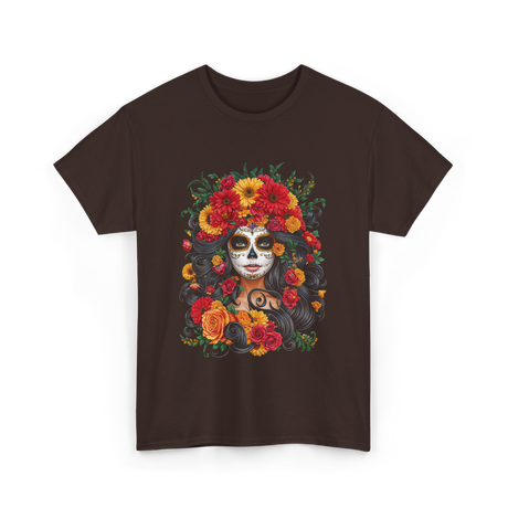 Floral Sugar Skull Woman T-Shirt - Dark Chocolate