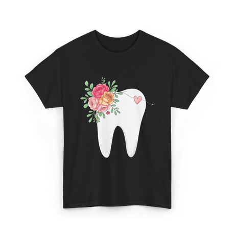 Floral Tooth Dental Hygienist T-Shirt - Black