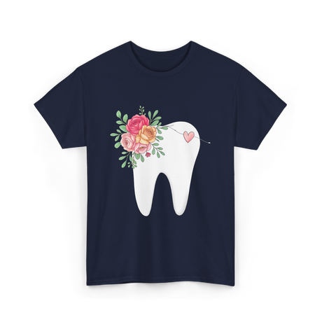 Floral Tooth Dental Hygienist T-Shirt - Navy