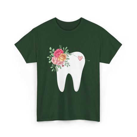 Floral Tooth Dental Hygienist T-Shirt - Forest Green