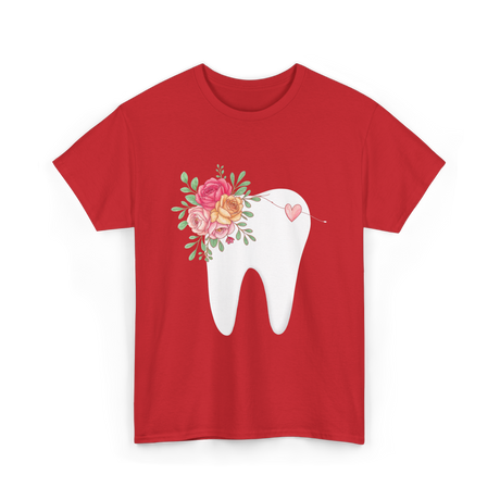 Floral Tooth Dental Hygienist T-Shirt - Red