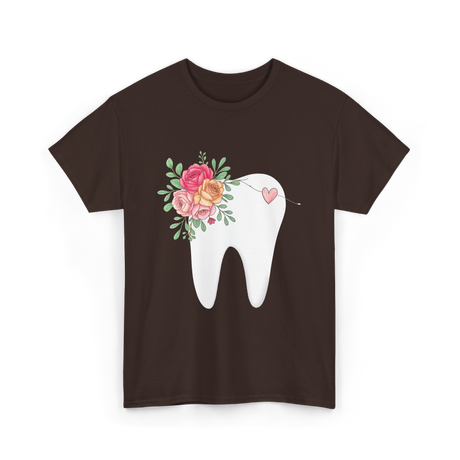 Floral Tooth Dental Hygienist T-Shirt - Dark Chocolate