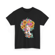 Floral Women Beauty Art T-Shirt - Black