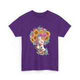 Floral Women Beauty Art T-Shirt - Purple