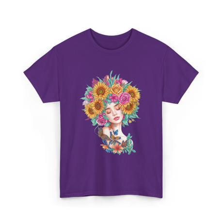 Floral Women Beauty Art T-Shirt - Purple