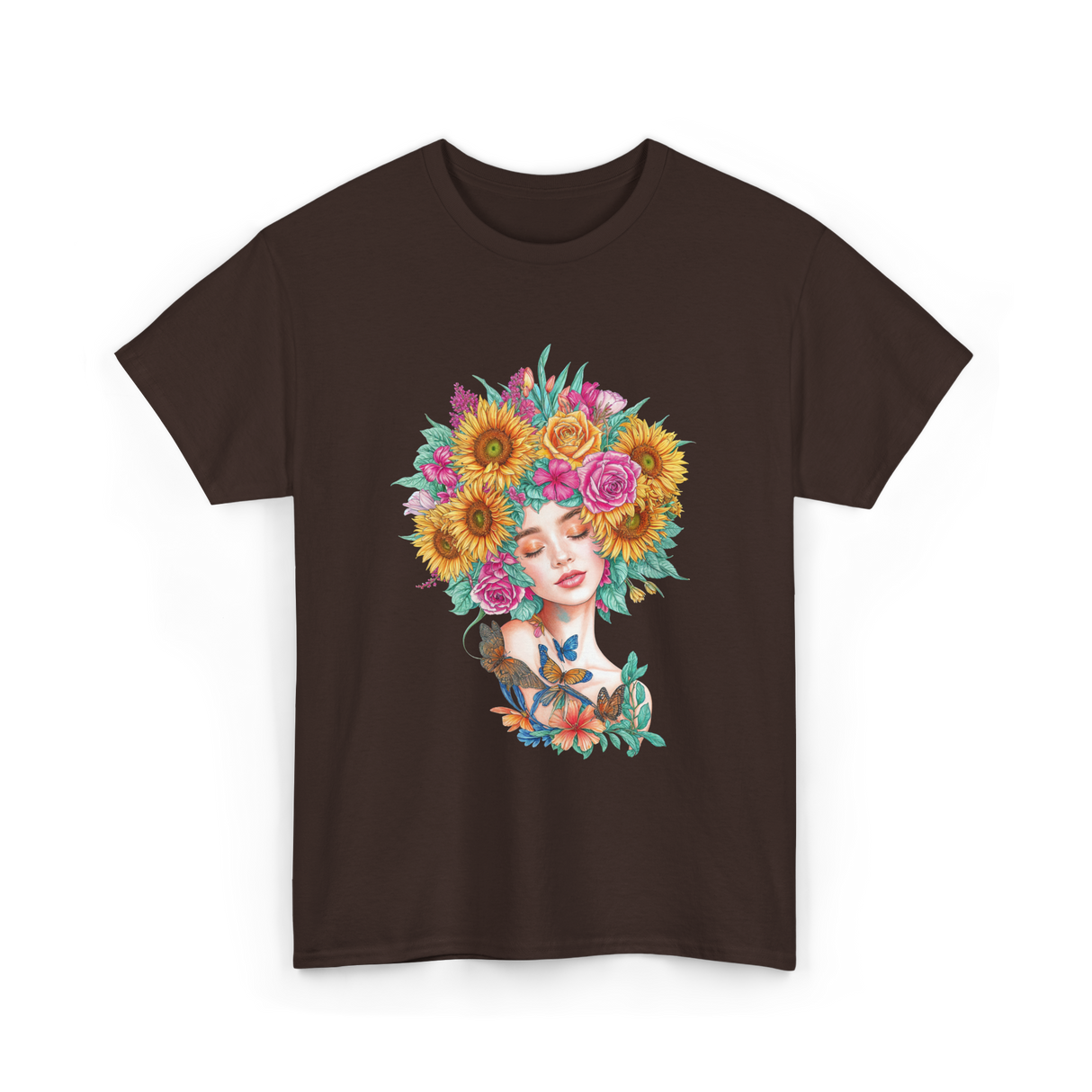 Floral Women Beauty Art T-Shirt - Dark Chocolate