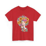 Floral Women Beauty Art T-Shirt - Red