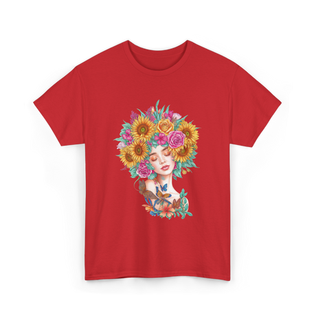 Floral Women Beauty Art T-Shirt - Red