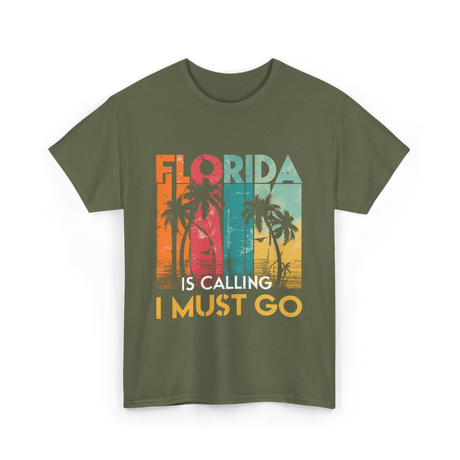Florida Is Calling Travel T-Shirt - Military Green