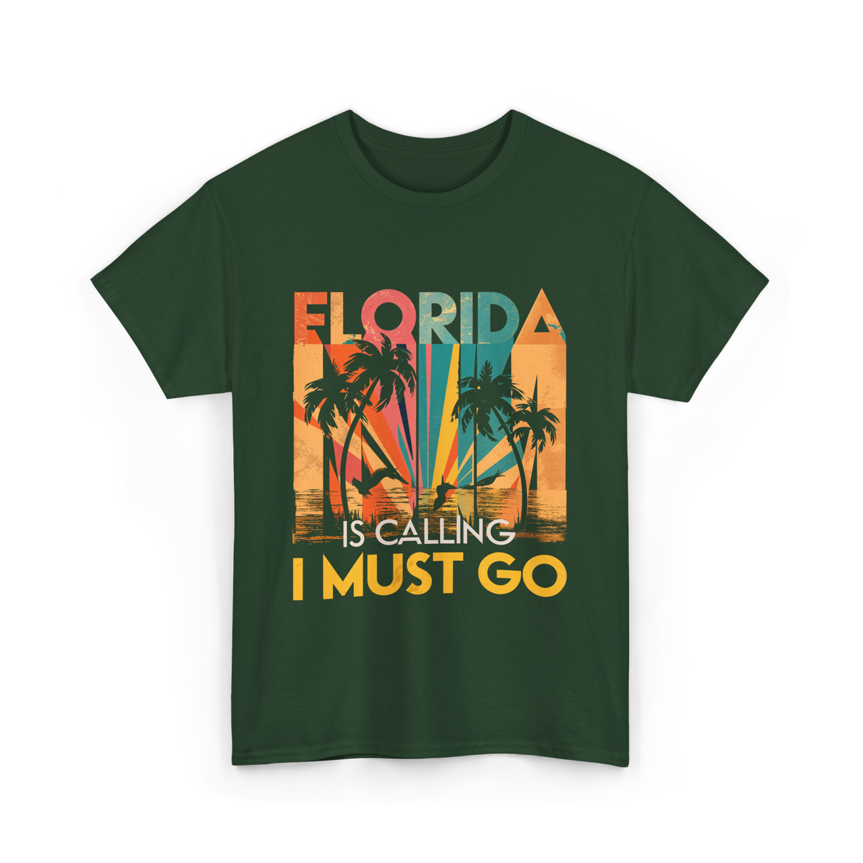 Florida Is Calling Vacation Travel T-Shirt - Forest Green