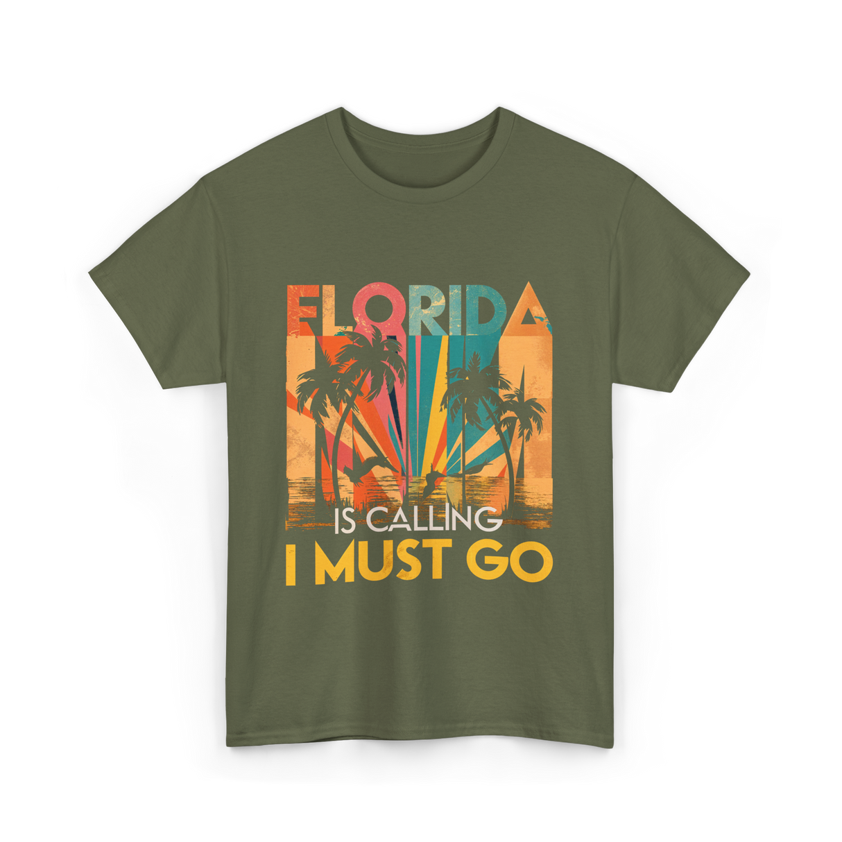 Florida Is Calling Vacation Travel T-Shirt - Military Green