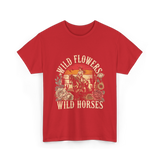 Flowers Horses Cowgirl T-Shirt - Red