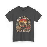 Flowers Horses Cowgirl T-Shirt - Dark Heather