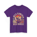 Flowers Horses Cowgirl T-Shirt - Purple