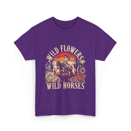 Flowers Horses Cowgirl T-Shirt - Purple