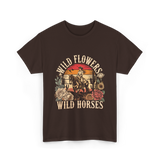 Flowers Horses Cowgirl T-Shirt - Dark Chocolate