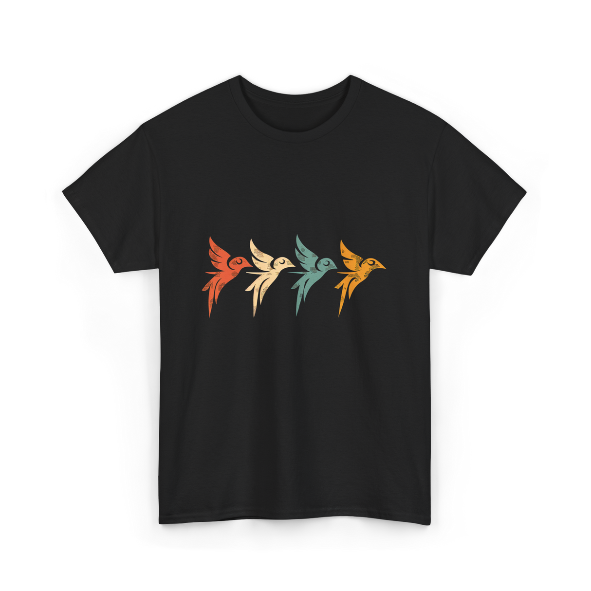 Flying Birds Birdwatching Retro T-Shirt - Black