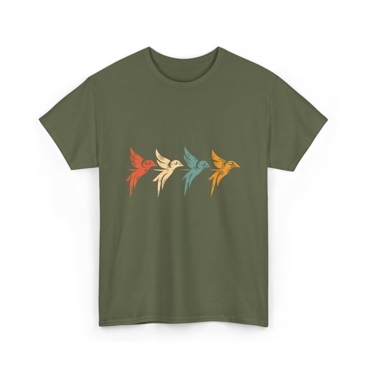 Flying Birds Birdwatching Retro T-Shirt - Military Green