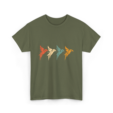 Flying Birds Birdwatching Retro T-Shirt - Military Green