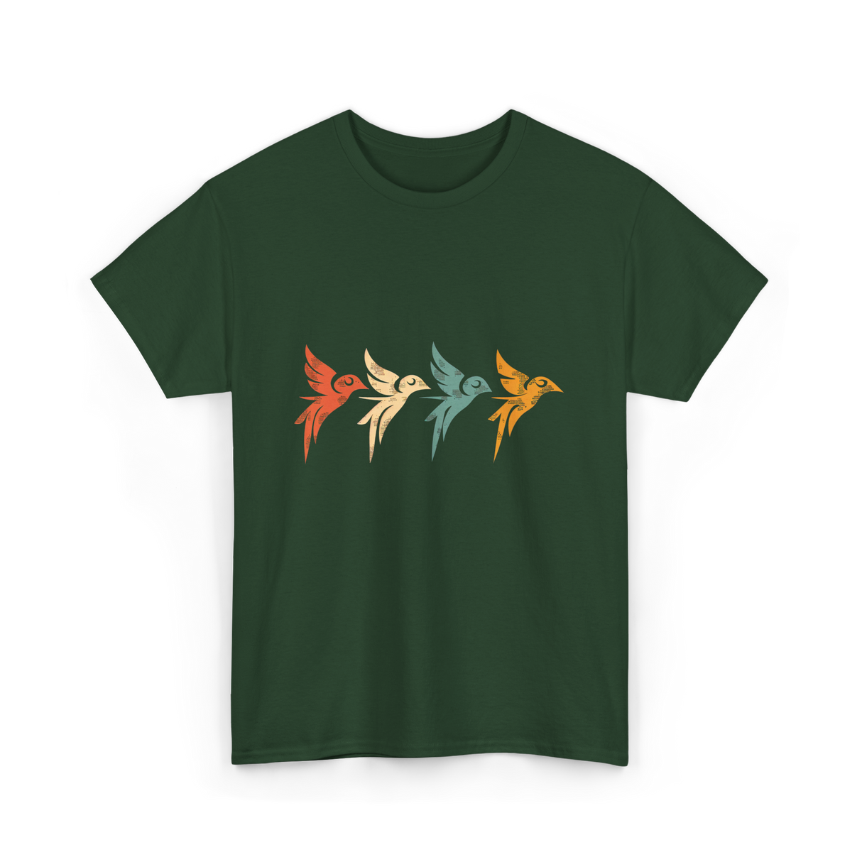 Flying Birds Birdwatching Retro T-Shirt - Forest Green