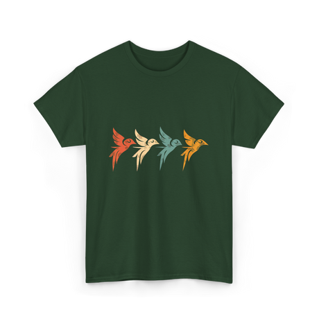 Flying Birds Birdwatching Retro T-Shirt - Forest Green