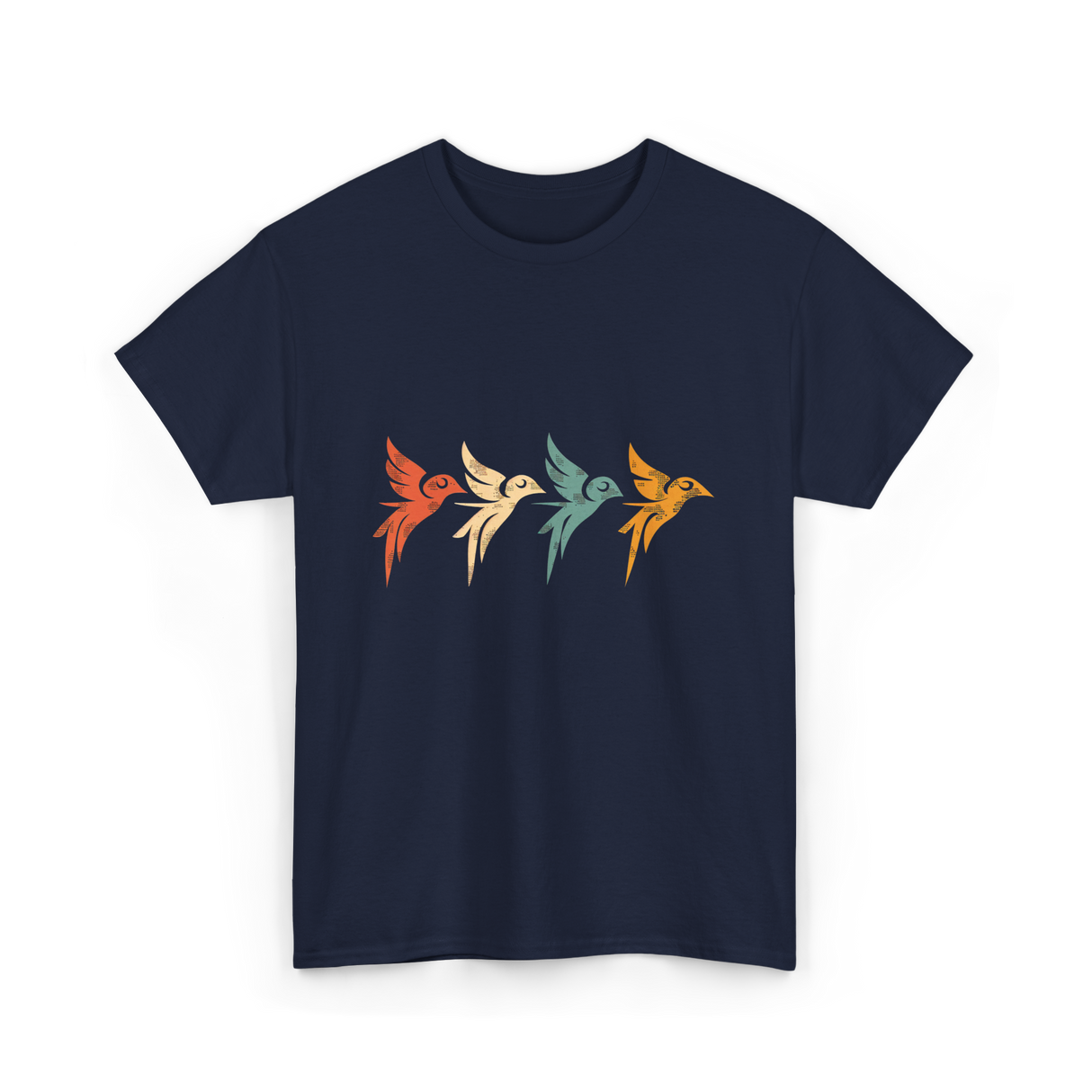 Flying Birds Birdwatching Retro T-Shirt - Navy