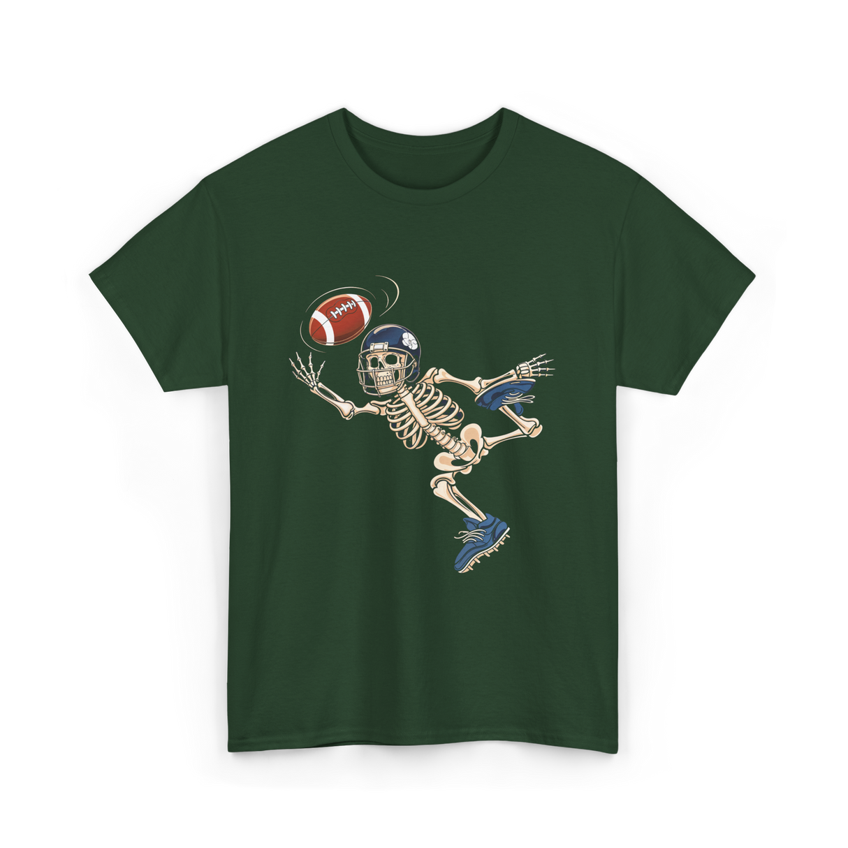 Football Skeleton Halloween Skeleton Fan T-Shirt - Forest Green