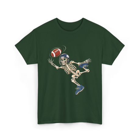 Football Skeleton Halloween Skeleton Fan T-Shirt - Forest Green