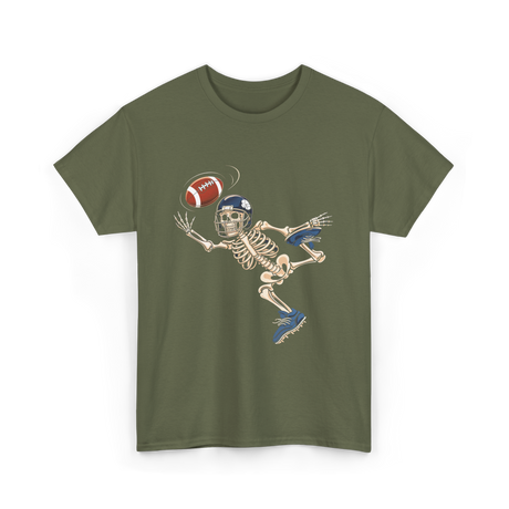 Football Skeleton Halloween Skeleton Fan T-Shirt - Military Green