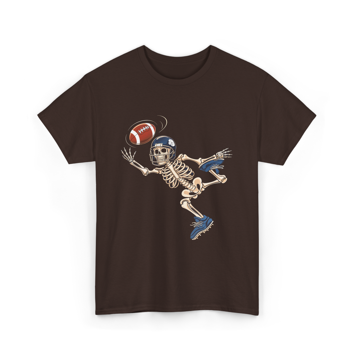 Football Skeleton Halloween Skeleton Fan T-Shirt - Dark Chocolate