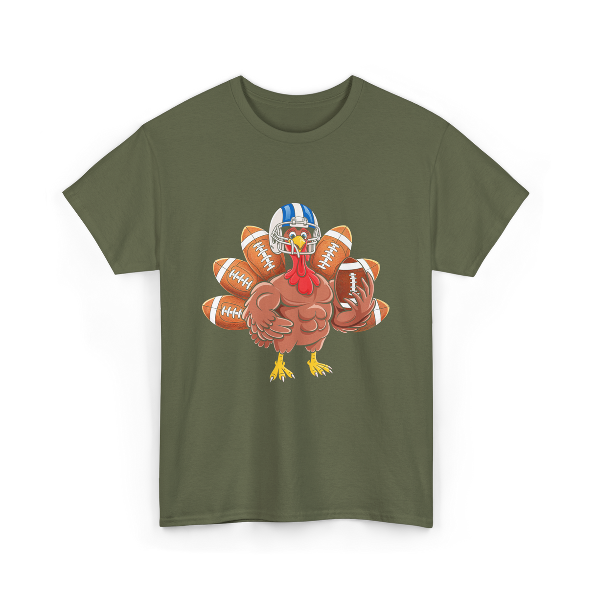 Football Turkey Thanksgiving Sports T-Shirt - Military Green