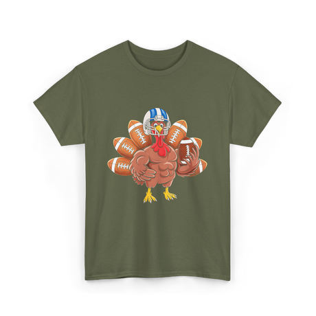 Football Turkey Thanksgiving Sports T-Shirt - Military Green