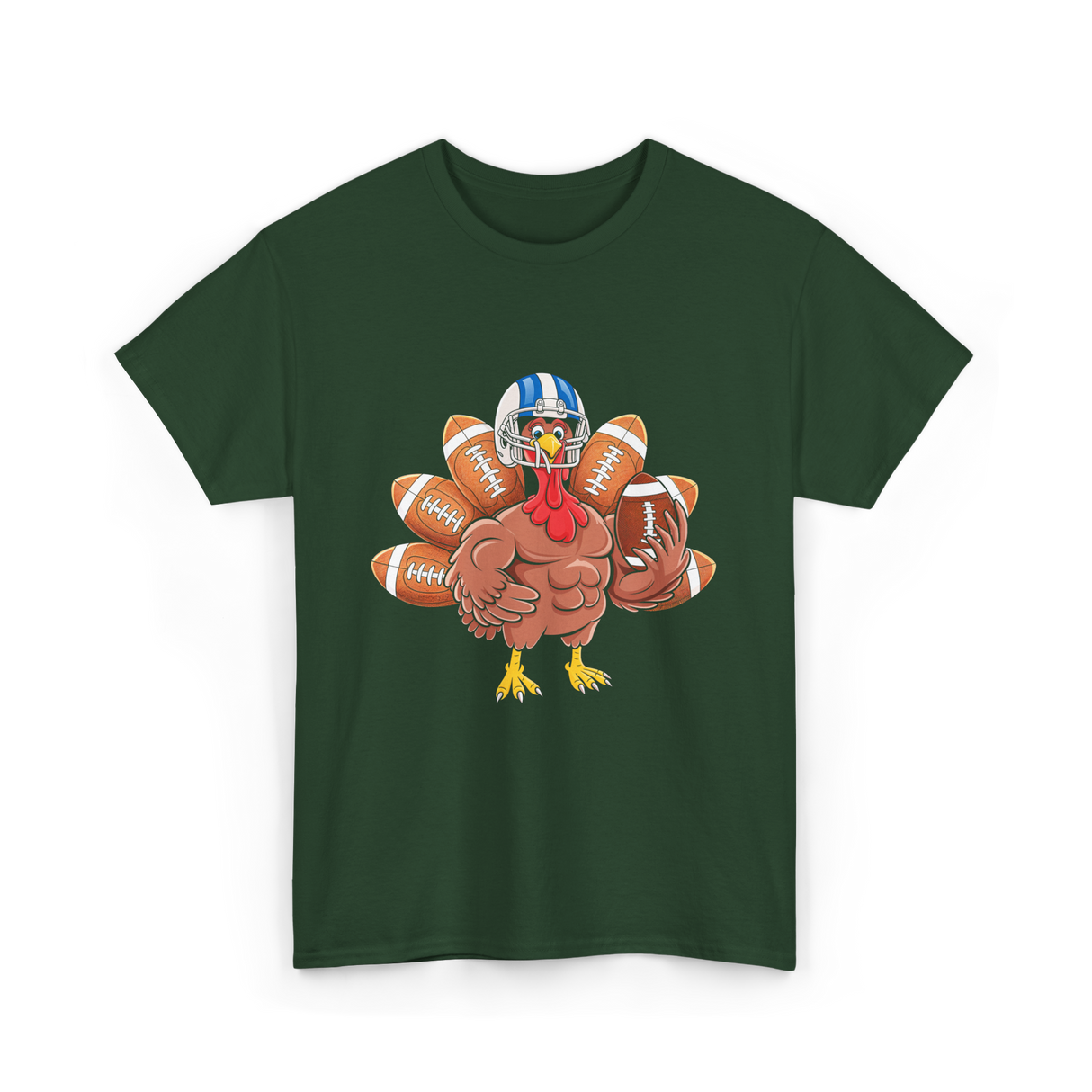 Football Turkey Thanksgiving Sports T-Shirt - Forest Green